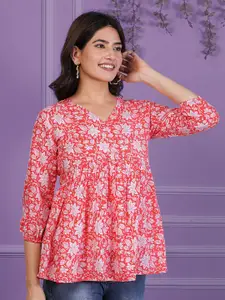 Dream Beauty Fashion Floral Printed Puff Sleeves Empire Top