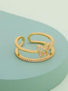 Kushal's Fashion Jewellery Gold-Plated Zircon Studded AdjustableRing