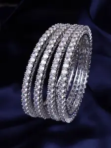 Adwitiya Collection Set Of 4 Rhodium Plated Cubic Zirconia Stone Studded Bangles