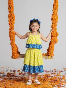 SHAHUDI DESIGNER Girls Printed Shoulder Straps Top With Skirt