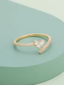 Kushal's Fashion Jewellery Gold-Plated Zircon Studded AdjustableRing