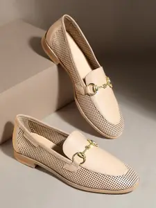 Kenneth Cole Leather Women Leather Horsebit Loafers With Perforated Detail