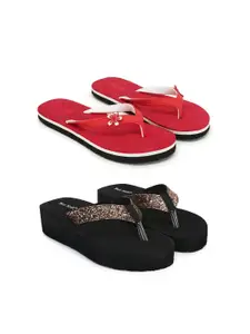 TWO SOFT Women Pack Of 2 Pair Embellished Extra Comfort Lightweight Thong Flip-Flops