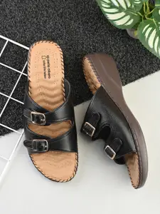 pelle albero Women Leather Wedge Heels Sandals with Buckles