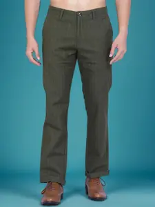 AWACK Men Tailored Striped Self Design High-Rise Easy Wash Formal Trousers