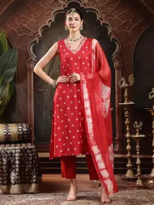 Stylum Women Floral Printed Mirror Work Lace Frills Bows and Ruffles Kurta