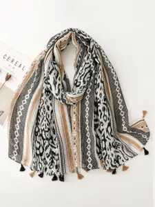 QUECY Women Printed Scarf with Tasselled Border