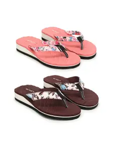 TWO SOFT Women Set of 2 Printed Thong Flip-Flops