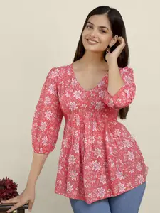 Dream Beauty Fashion Women Floral Printed Puff Sleeve Peplum Top