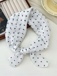 QUECY Women Polka Dots Printed Taping Border Scarf
