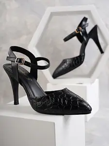 DressBerry Women Textured Stiletto Pumps Heels with Buckles