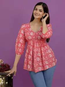 Dream Beauty Fashion Mahi Women Floral Printed Puff Sleeve Peplum Top