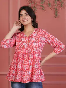 Dream Beauty Fashion Women Floral Printed V-Neck Peplum Top