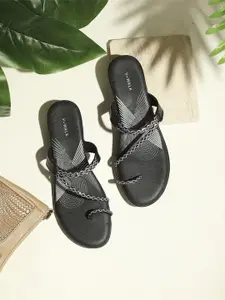 V-WALK Women Embellished Beaded Detailed Open Toe One Toe Flats