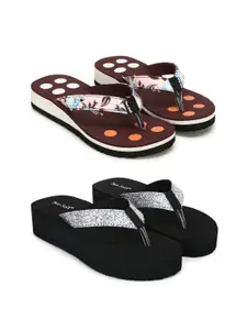 TWO SOFT Women Pack of 2 Printed Thong Flip-Flops