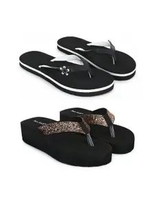 TWO SOFT Women Pack Of 2 Embellished Lightweight Thong Flip-Flops