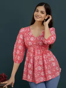 Dream Beauty Fashion top-70-mahi-peach Women Floral Printed Peplum Regular Top