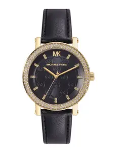 Michael Kors Women Corey Embellished Dial & Leather Straps Analogue Watch MK4896I