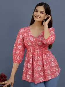 Dream Beauty Fashion Women Floral Printed Puff Sleeve Empire Top