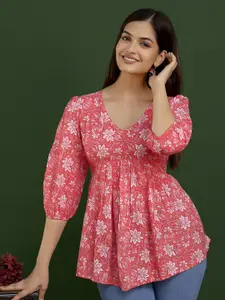 Dream Beauty Fashion Women Ethnic Motifs Printed Puff Sleeve Empire Top