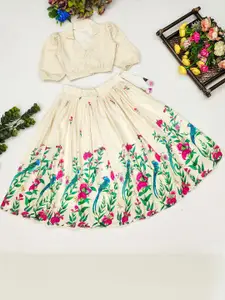 Shoryam Fashion Girls Embellished Mukaish Foil Print Lehenga & Blouse