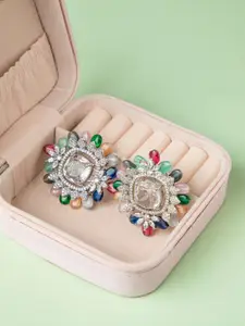 Niscka Rhodium-Plated American Diamond Studded Square Shaped Studs