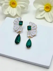 AVANT-GARDE PARIS Gold-Plated Crystals Studded Enamelled Floral Drop Earrings