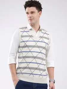 Monte Carlo Men Geometric Printed V-Neck Ribbed Sweater Vest