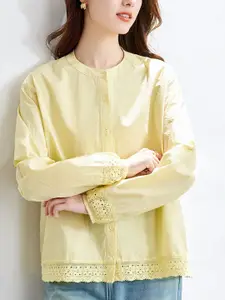 StyleCast Women High Neck Puff Sleeve Cotton Top