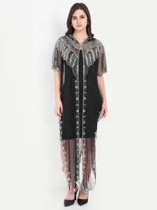 HAUTEMODA V-Neck Open Front Net Shrug