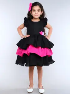 Pink Chick Colourblocked Flutter Sleeve Fit & Flare Dress