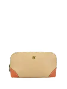 Anuschka Women Solid Zip Detail Almond Heritage Leather Zip Around Wallet