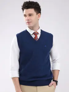 Monte Carlo Men Solid V-Neck Ribbed Sweater Vest