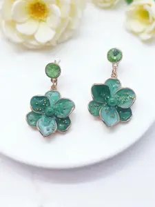 AVANT-GARDE PARIS Gold-Plated Stones Studded & Beaded Enamelled Floral Drop Earrings