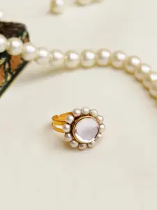 BeAbhika Gold-Plated Kundan-Studded Flower Finger Ring