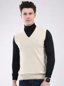 Monte Carlo Men Brand Logo V-Neck Woollen Sweater Vest