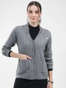 Monte Carlo Women Cable Knit V-Neck Ribbed Cardigan Sweater