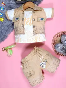 JIYAN FASHION WORLD Girls Printed Short Sleeves T-shirt With Shorts