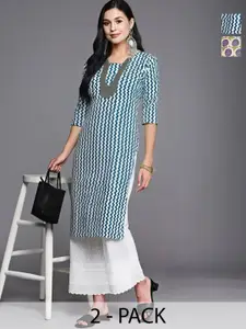 Anouk Rustic Selection Of 2 Women Ethnic Motifs Printed Daily Straight Kurtas