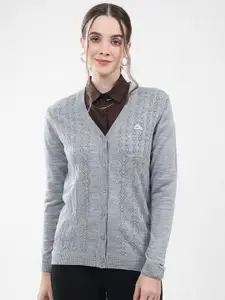 Monte Carlo Women Cable Knit V-Neck Ribbed Cardigan Sweater