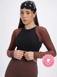 glitchez Embellished Asymmetric Open-Front Crop Shrug