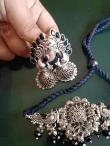 Sangria Women Necklace & Earrings Oxidised Jewellery Set