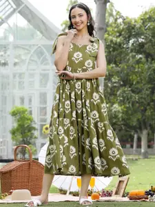 Stylum Floral Print Tie-Up Neck Fit & Flare Maxi Dress