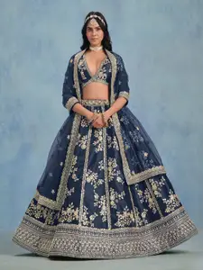 ODETTE Embroidered Sequinned Semi-Stitched Lehenga & Unstitched Blouse With Dupatta