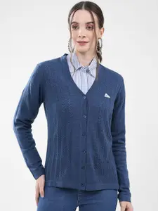 Monte Carlo Women Cable Knit V-Neck Ribbed Cardigan Sweater