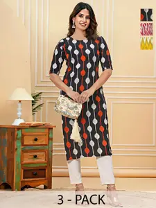 Anouk Rustic Selection Of 3 Geometric Printed Straight Kurtas