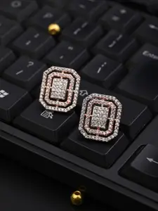 Anvik Rose Rose Gold-Plated American Diamond Studded Square Studs