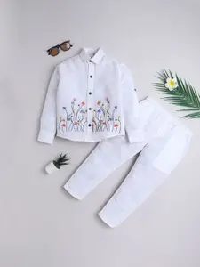 BAATCHEET Boys Embroidered Long Sleeves Pure Cotton Shirt With Trousers