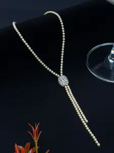 StyleCast Gold-Plated Artificial Stones Studded & Beaded Minimal Necklace
