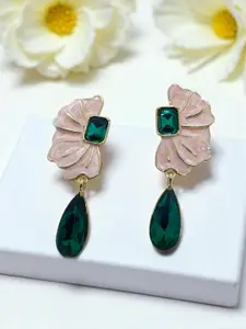 AVANT-GARDE PARIS Gold-Plated Crystals Studded Enamelled Floral Drop Earrings